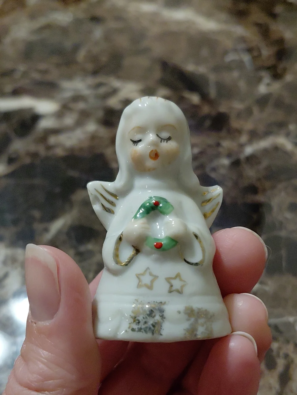 Vintage Miniature Porcelain Angel Bell Ornament